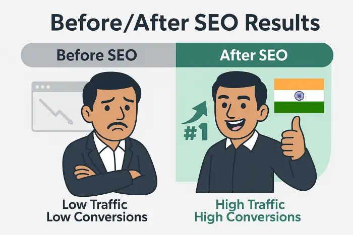 India comparison of before vs after SEO results