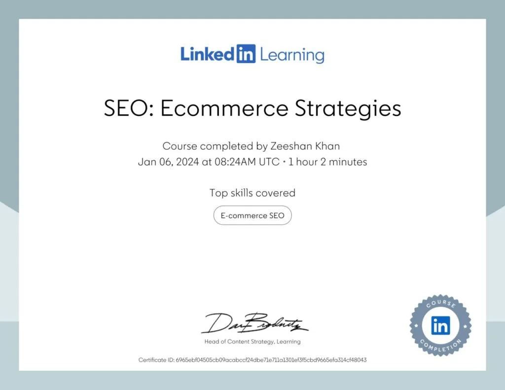 SEO Ecommerce strategies certificate